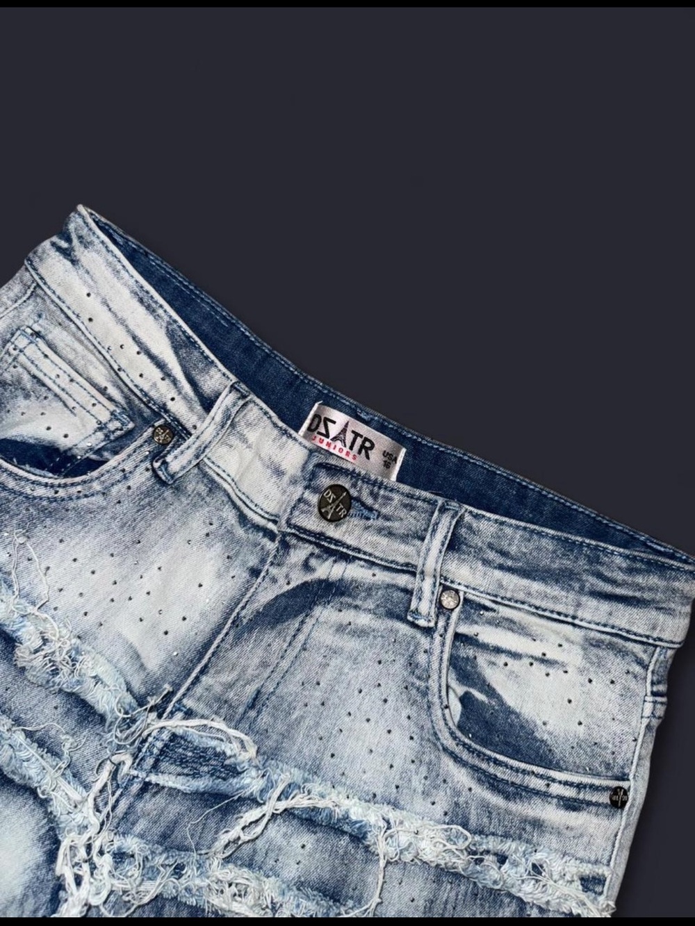 Light Wash Distressed Rhinestone Jeans - Picture 2 of 5